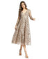 ფოტო #1 პროდუქტის Women's Embellished Plunge Neck Illusion Long Sleeve Midi