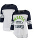 ფოტო #1 პროდუქტის Women's White and College Navy Seattle Seahawks First Team Three-Quarter Sleeve Mesh T-shirt