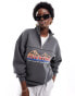 Cotton On quarter zip sweatshirt with retro mountain graphic in charcoal