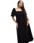 ASOS DESIGN Curve soft denim maxi dress with puff sleeves in black