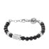 Фото #1 товара Men's Silver Tone and Black Agate Stainless-Steel Beaded Bracelet