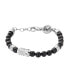 ფოტო #1 პროდუქტის Men's Silver Tone and Black Agate Stainless-Steel Beaded Bracelet