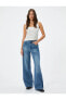 Bol Paça Kot Pantolon Standart Bel Cepli Pamuklu - Bianca Wide Leg Jeans