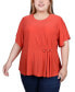 Фото #1 товара Plus Size Flutter Sleeve Flower-Detail Top