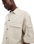 ASOS DESIGN boxy oversized shirt with utility pockets in stone