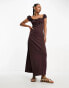 ASOS DESIGN cap sleeve ruched midi dress with tie detail in chocolate 32 - фото #2