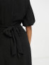 ASOS DESIGN Tall tie waist puff sleeve midi dress in black