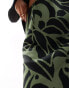 New Look satin midi skirt in green swirl