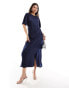 ASOS DESIGN flutter sleeve wrap midi dress in navy Синий, 34 - фото #1