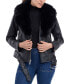 Фото #4 товара Petite Faux-Fur-Collar Leather Moto Coat