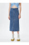 Фото #20 товара Миди джинсовая юбка с разрезом сзади Koton 4WAL70015MD темно-индиго