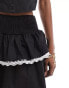 Daisy Street shirred waist frill mini skirt with lace trim in black co-ord