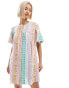 Native Youth pineapple embroidered linen smock dress in multi