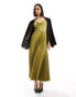 Closet London cowl neck pleated midaxi dress in moss green