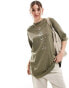 ONLY oversized cosmic print t-shirt in washed khaki Зеленый, S - EU 36 - фото #1