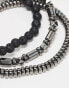 ASOS DESIGN 3 pack semi-precious beaded bracelet set in hematite and black