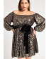 Фото #2 товара Plus Size Sequin Mini Dress With Bow - 20, Black Gold Sequin