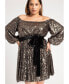 Фото #2 товара Plus Size Sequin Mini Dress With Bow