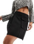 Pieces cargo wrap mini skirt with side buckle in black