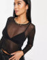 Фото #3 товара ASOS DESIGN Petite cropped long sleeve mesh top in black