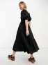 COLLUSION shirred bodice maxi smock dress in black