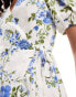 & Other Stories linen mini dress with wrap front and puff sleeves in blue floral print