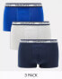 GANT 3 pack logo waistband trunks in grey/black/blue