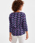 Women's Printed Square-Neck 3/4 Sleeve Knit Top, Created for Macy's Синий Цветочный, S - фото #2