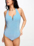 Фото #1 товара Pieces cross back detail swimsuit in blue glitter