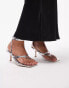 Фото #8 товара Topshop Wide Fit Nancy strappy toe post mid heeled sandal in silver croc