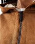 ASOS DESIGN Tall hooded shearling jacket in tan