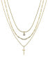 Cubic Zirconia Bezel and 14K Gold Plated Cross Pendant Layered Necklace Set, 3 Pieces