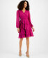 Фото #1 товара Petite Belted Long-Sleeve Ruffle-Skirt Dress