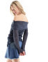 Фото #8 товара COLLUSION knitted sheer multi-way pleated jumper with hood in petrol blue