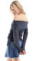 Фото #4 товара COLLUSION knitted sheer multi-way pleated jumper with hood in petrol blue