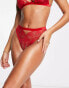Фото #2 товара ASOS DESIGN Viv lace and mesh high waisted brazilian brief with velvet trim in red