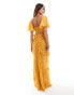 ASOS DESIGN flutter sleeve ruffle maxi dress with cut out detail in textured spot in burnt yellow