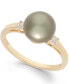 ფოტო #1 პროდუქტის Tahitian Pearl (8mm) and Diamond Accent Ring in 14k Gold