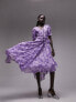 Topshop printed midi wrap occasion dress in purple floral