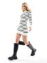 Bershka high neck knitted mini dress in ecru & black stripe