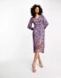 Y.A.S long sleeve midi dress in purple floral print