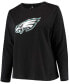 ფოტო #3 პროდუქტის Women's Plus Size Black Philadelphia Eagles Primary Logo Long Sleeve T-shirt