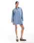 Фото #4 товара ASOS DESIGN denim polo mini dress in midwash blue