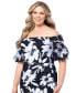 Plus Size Floral Balloon-Sleeve Off-The-Shoulder Gown