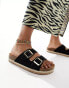 Фото #1 товара South Beach double buckle espadrille sandals in black textile