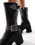 Lamoda Needed chunky heeled biker boots with buckle detail in black