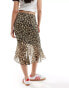 Фото #2 товара Mango leopord print midi skirt with aysmmetric hem in brown