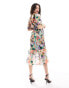 Hope & Ivy cape sleeve ruffle midi dress in multi floral