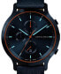 ფოტო #4 პროდუქტის Men's Blue Orange Chronograph Blue Leather Watch 42mm