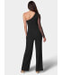 Фото #3 товара Women's Long Sleeve Mesh One Shoulder Jumpsuit